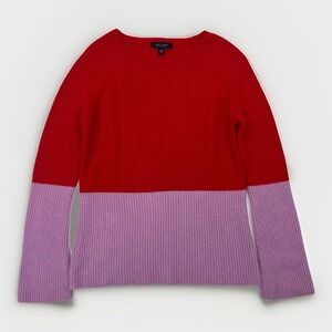 Ann Taylor 100% Cashmere Sweater Red Purple Colorblock Thick Plush *Kitten Soft*